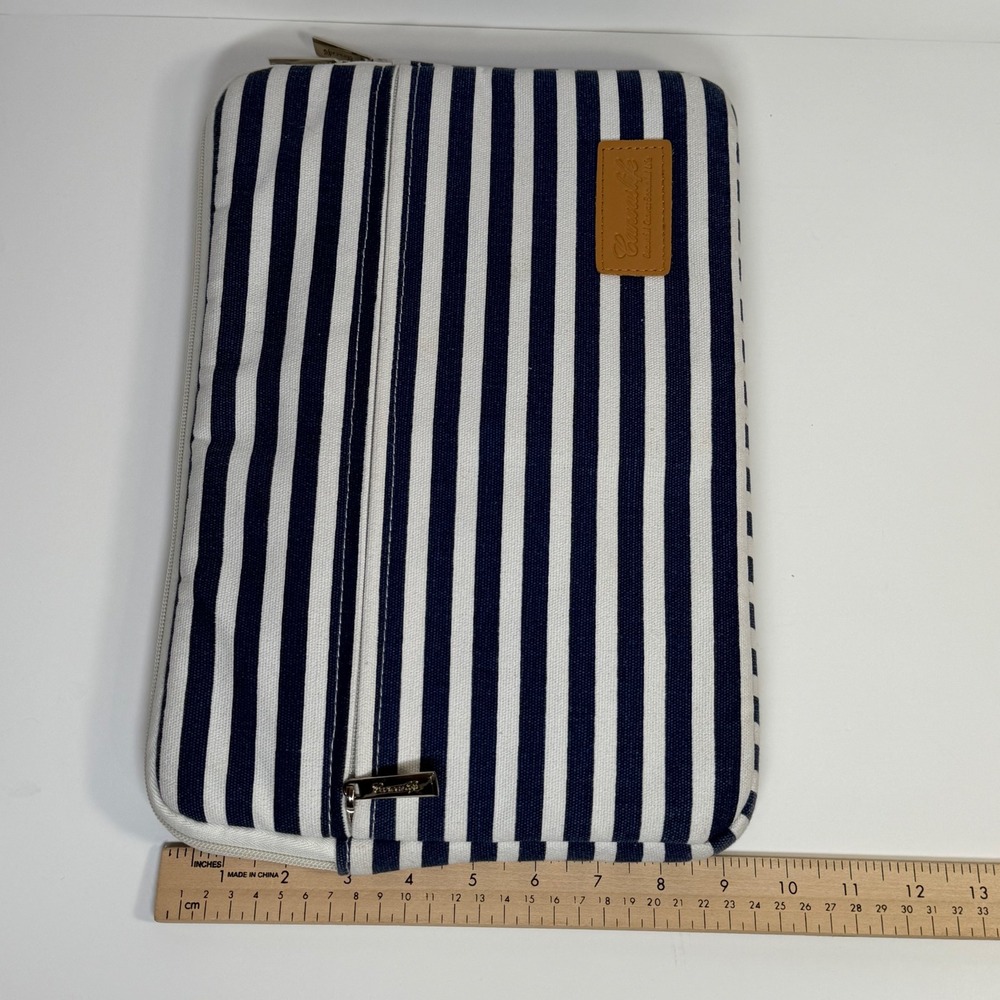 Canvaslife Laptop Sleeve Navy White Striped Canvas Padded Case Academic Work - Picture 5 of 7